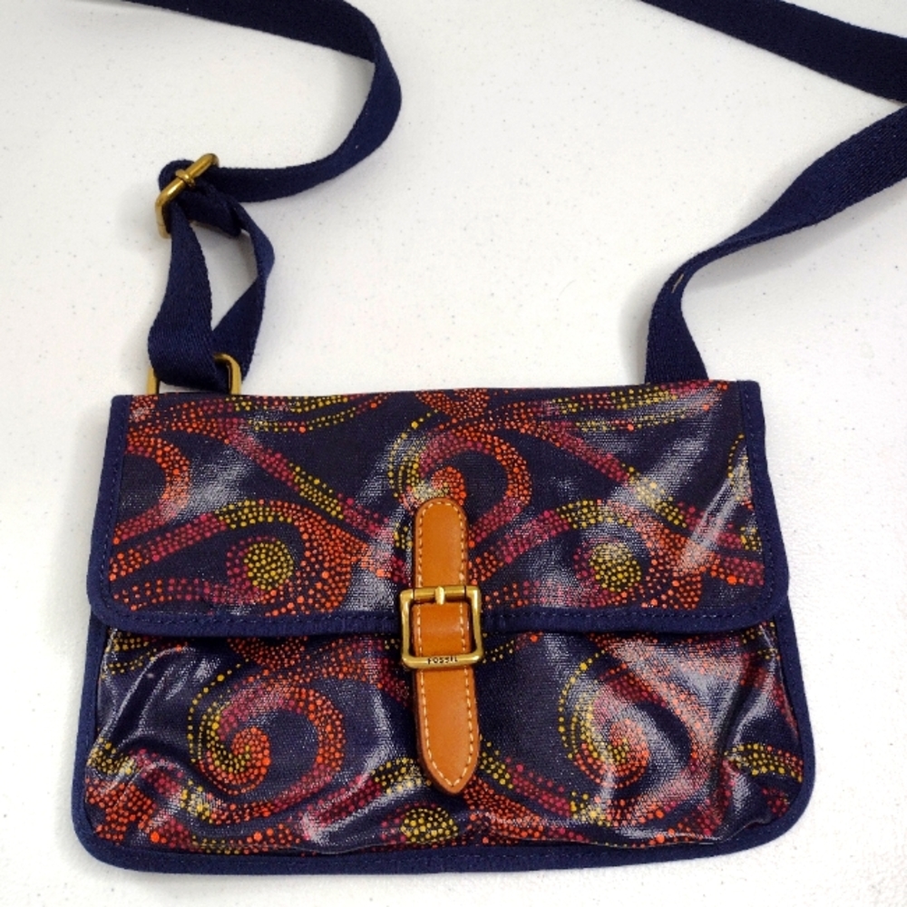 Fossil Slim Abstract Print Canvas Crossbody Shoul… - image 1